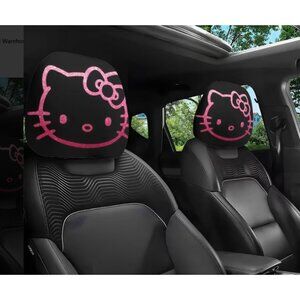 Hello Kitty Glitter Outline Headrest Covers (2-Pack) Pink Sparkle Car Seat Head